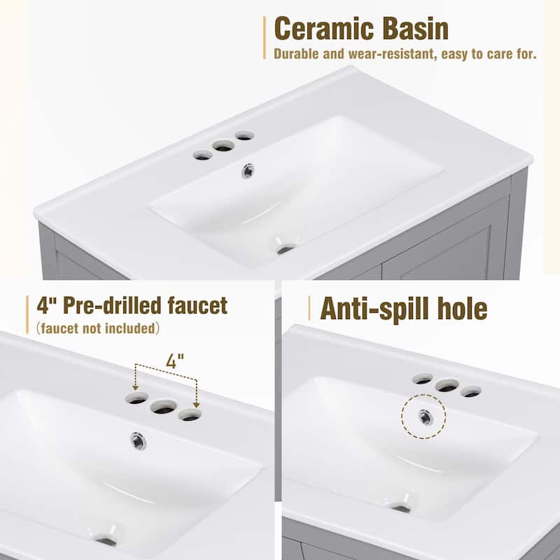 30 Inch Bathroom Vanity with Ceramic Sink