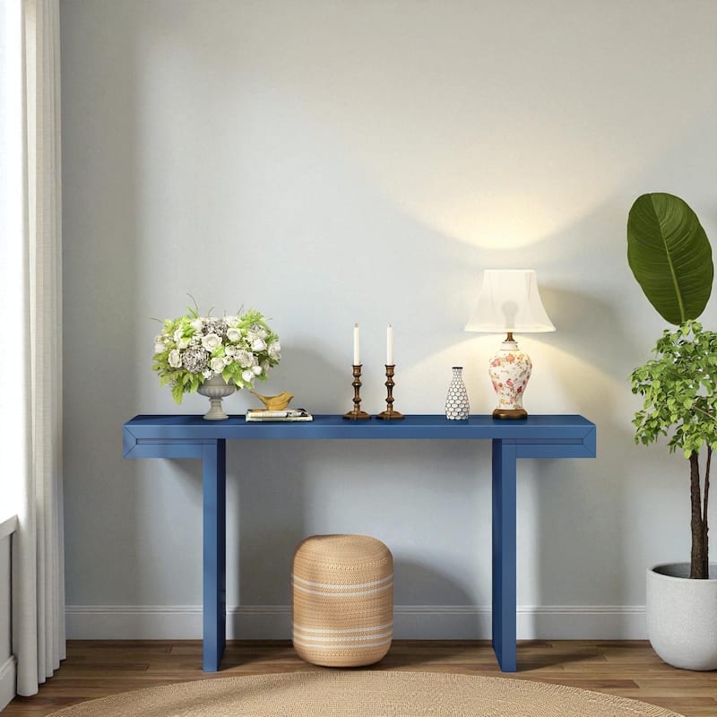 60'' Modern Console Table with Geometric Lines, Painted Finish & Adjustable Feet for Entryway, Hallway or Living Room
