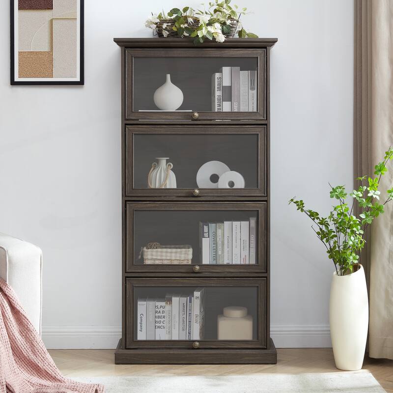 Stylish Multi-functional Glass Display Cabinet for Various Rooms - Brown