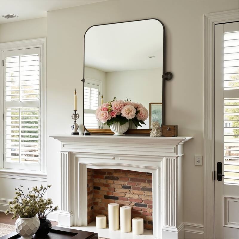 Iron Metal Frame Rectangular Windowpane Wall Mirror Farmhouse Rustic Elegant Decor for Living Room Bedroom Bathroom Entryway