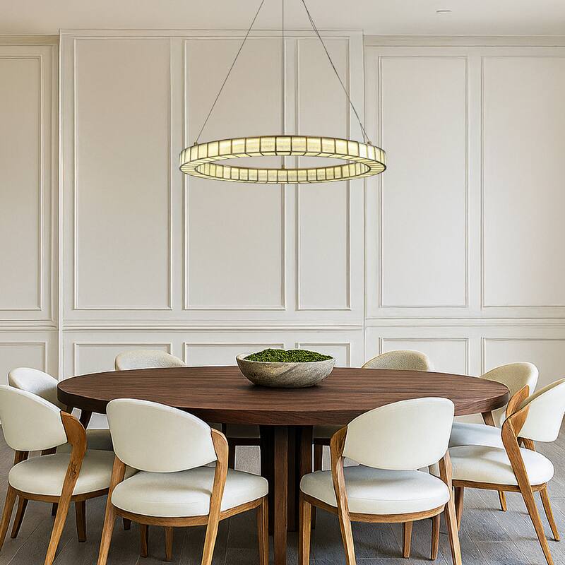 32'' Modern Halo Round Art Glass Integrated Led Chandelier Brass Art Deco Led Ceiling Light For Dining Room Living Room - W32''