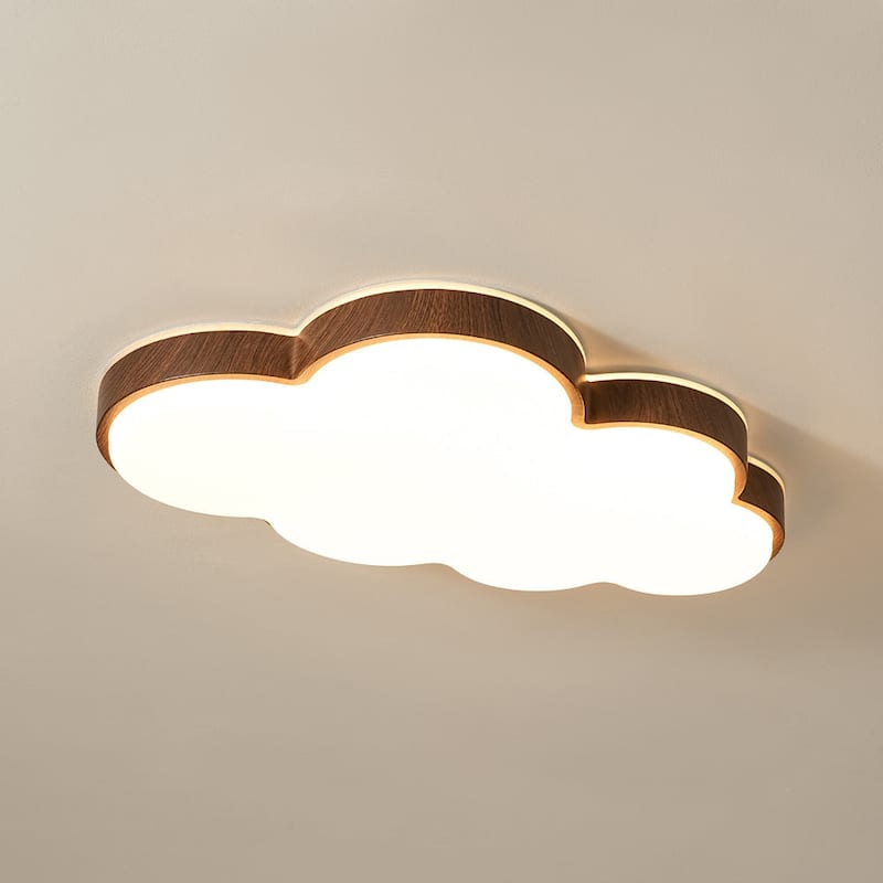 Walnut Wood Grain 5CCT Dimmable LED Cloud Kids Flush Mount - 21.9 Inches