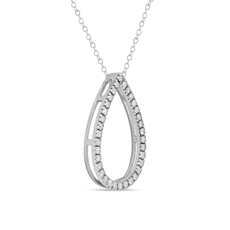 1/6ct - 1ct TDW 14K Gold Open Pear Diamond Pendant Necklace for Women