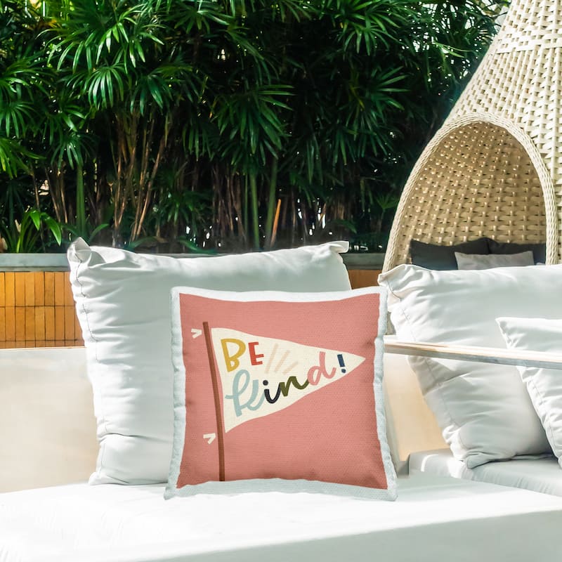 Stupell Be Kind Phrase on Flag Printed Outdoor Throw Pillow Design by Sarah Hickman