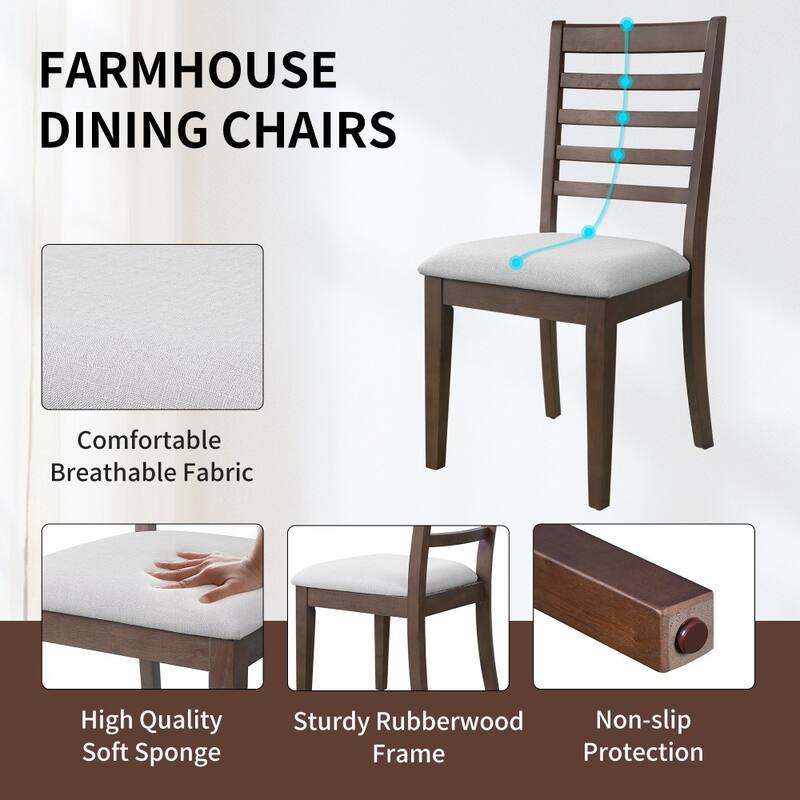 Rustic 7-piece Wooden Extendable Dining Set with 18" Move Leaf and 6 piece Upholstered Chairs