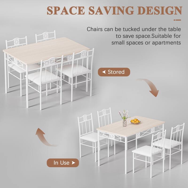 VECELO 3/5-piece Modern Dining Table and Chairs Set with PU Leather Seats Space Saving Dining Set