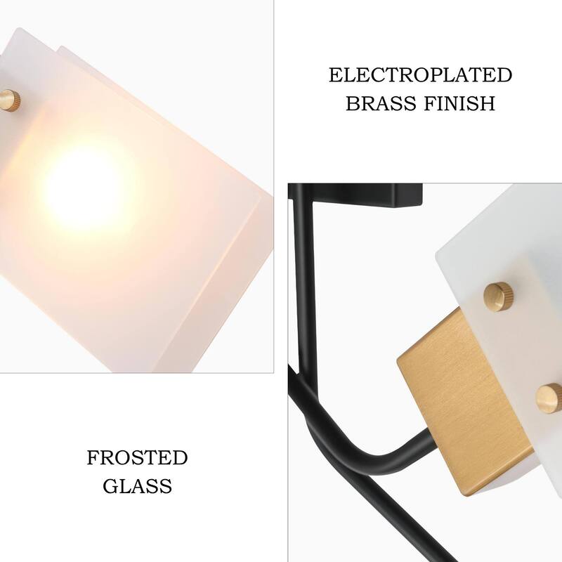 Modern Black Gold 2-Light Wall Sconce with Frosted Glass Shades