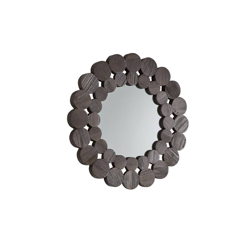 Joshua Dark Brown Reclaimed Wood Round Wall Mirror by iNSPIRE Q Artisan - Small