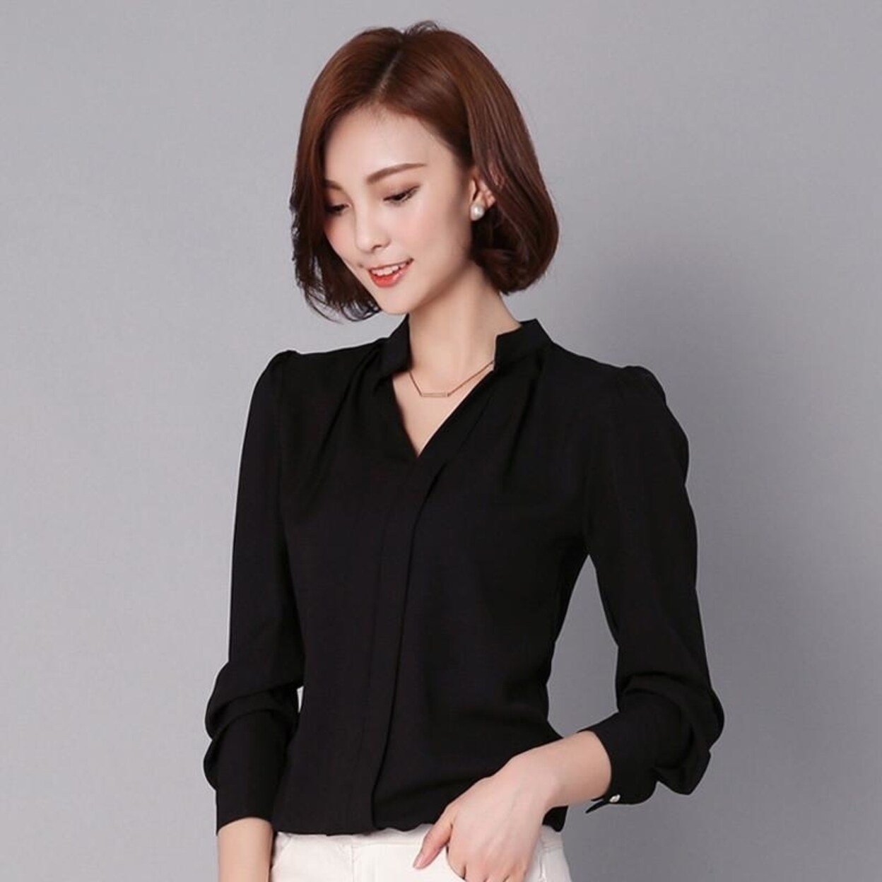 black formal chiffon blouses