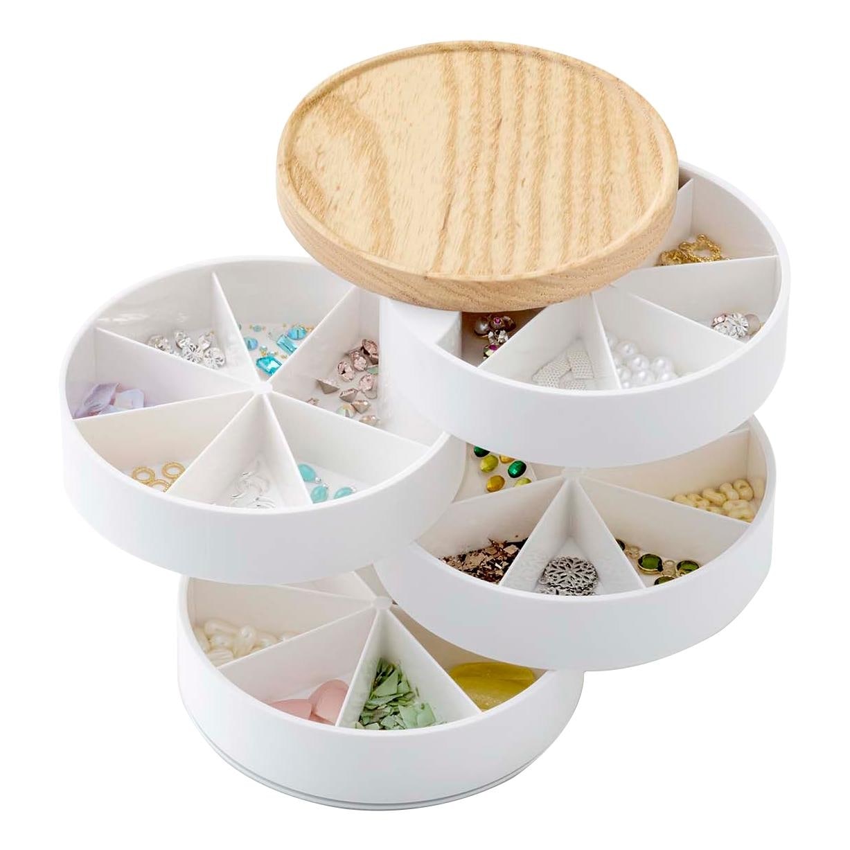 Yamazaki Home Stacked Jewelry Organizer - Two Sizes, Plastic and Wood, Sectioned, Lid
