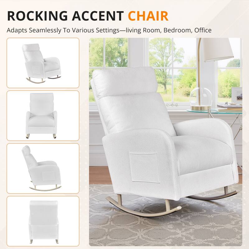 Chenille Nursery Armchair Rocking Chair Set of 1 with Metal Legs with Side Pocket for Living Room