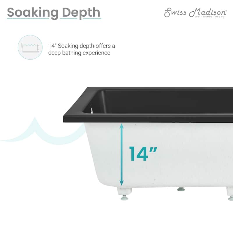 Voltaire 48"X32" Reversible Drain Drop-In Bathtub In Matte Black - 48x32 Reversible