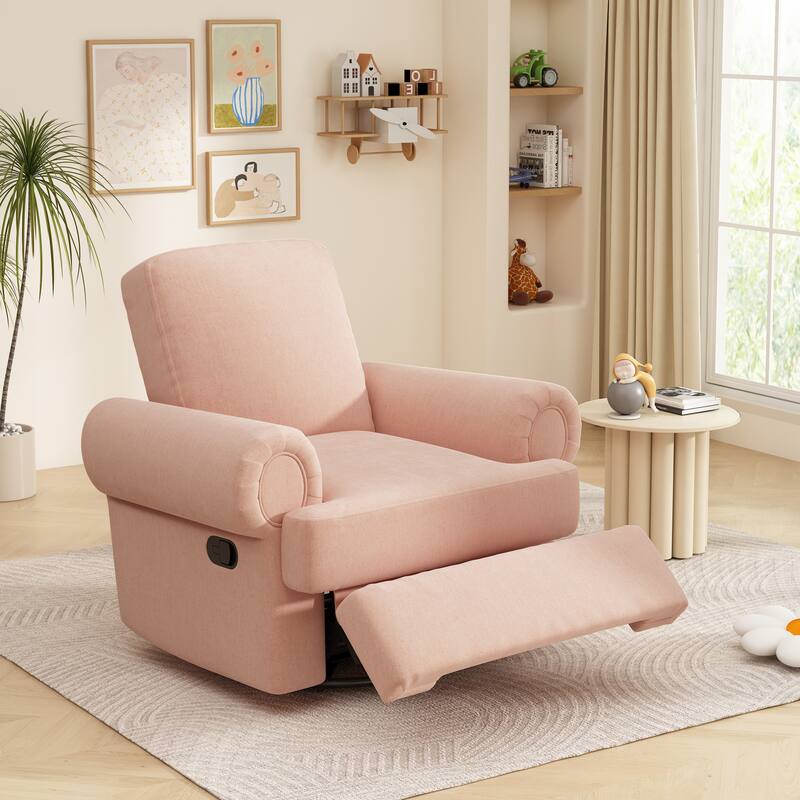 Manual Recliner Sofa Swivel Recliner Rocker Chair with Adjustable Backrest for Living Room, Bedroom, or Nursery - Pink