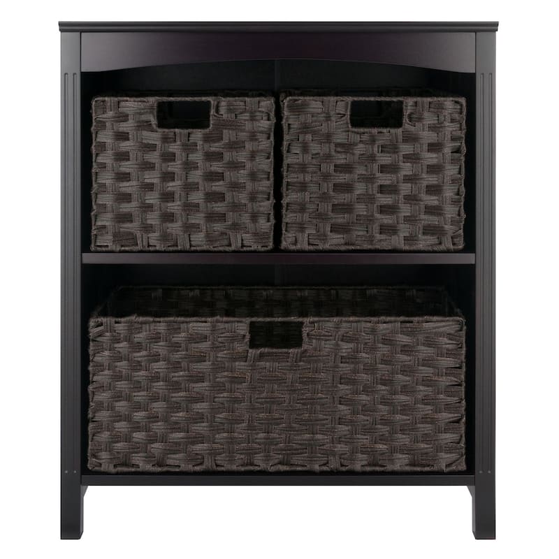 4 Pc Storage Shelf With 3 Foldable Woven Baskets 30" Walnut Chocolate