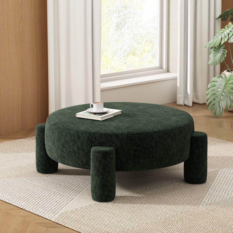 Christopher Knight Home - Aster Modern Fully Upholstered Round Large Ottoman with Wide Seat - Green