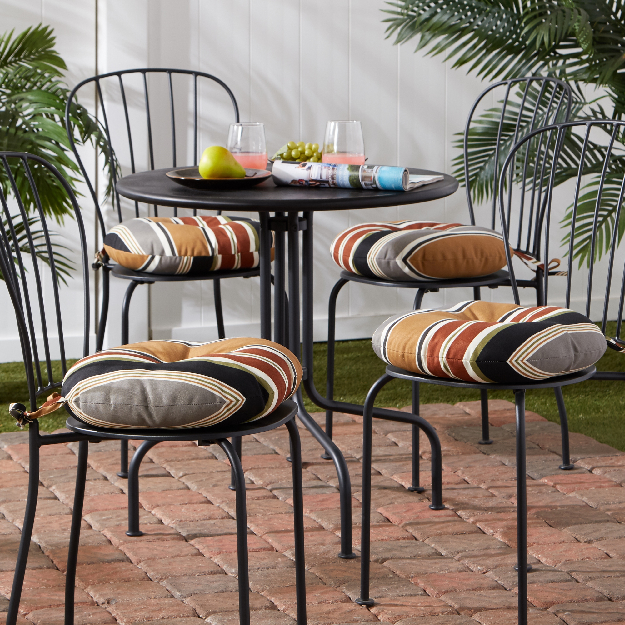 Brick Stripe 15 inch Round Outdoor Bistro Chair Cushion Set of 4