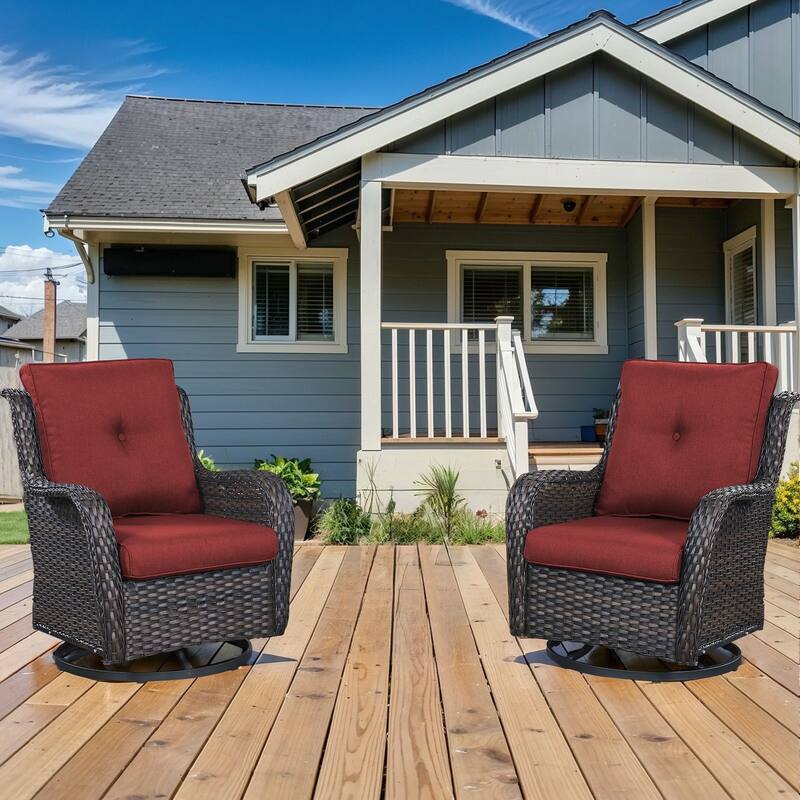 Gymojoy Outdoor Rattan Wicker Swivel Chair with Cushion (Set of 2)