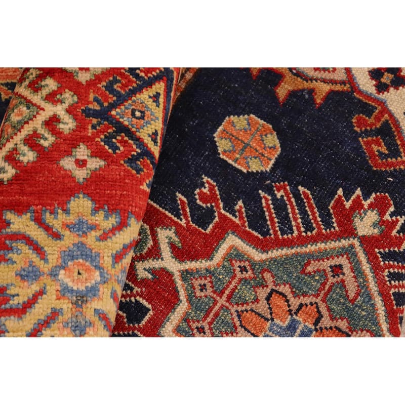 Rustic Super Kazak Ashley Blue/Red Wool Rug - 8'2'' x 10'4'' - 8'2'' x 10'4''