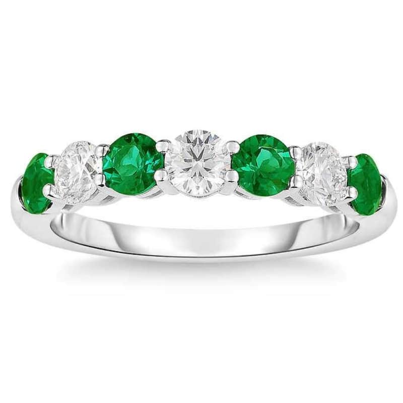 Bliss Diamond 1 1/2Ct TW Round Diamond & Created Emerald Wedding Anniversary Ring in Gold - 9 - White