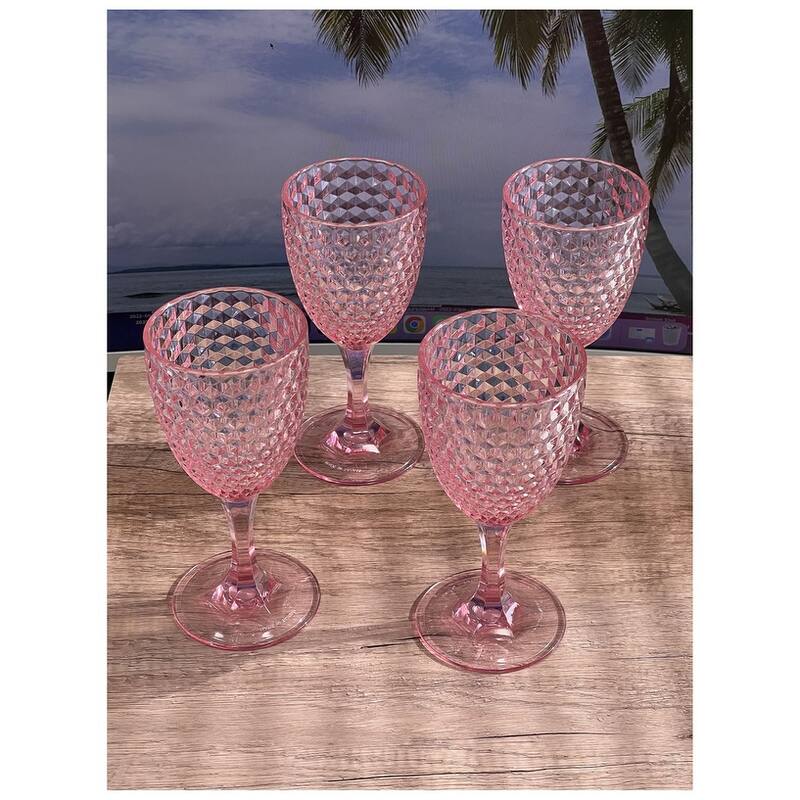 Diamond Cut Plastic Wine Glasses Set of 4 (12oz), BPA Free Acrylic Wine Glass Set, Unbreakable