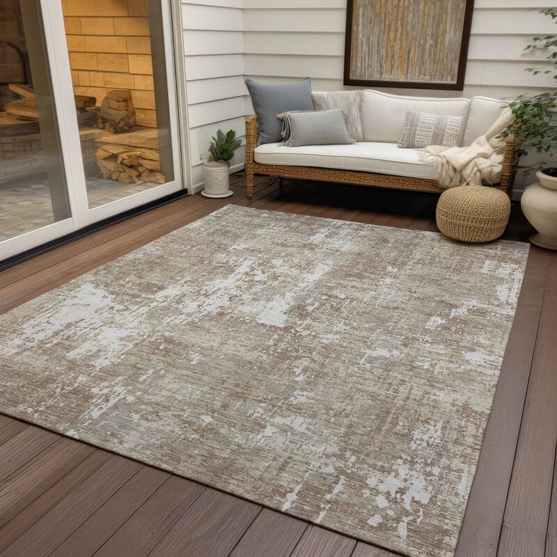 Machine Washable Indoor/ Outdoor Abstract Chantille Rug - Taupe - 8' x 10'