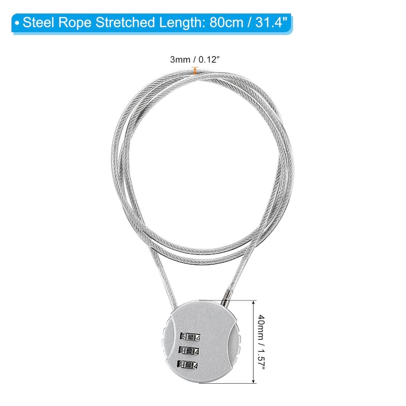 Small Combination Lock 31.4 Inch, 1 Pcs 3 Digit Padlock for Gym Locker - Silver