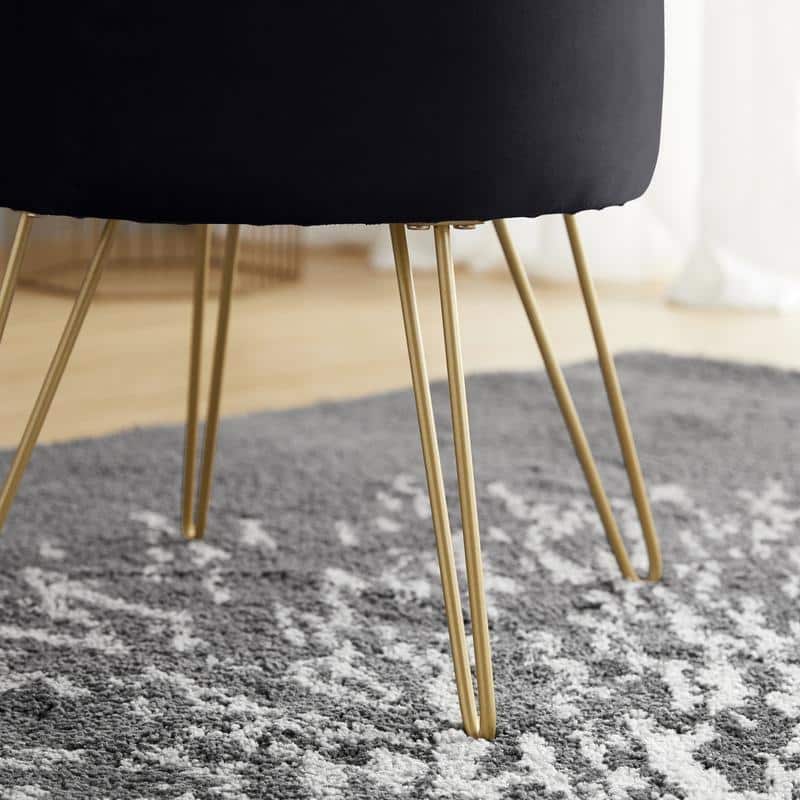 Round Velvet Storage Ottoman with Tray Top Table