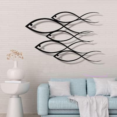 5 Fish Family Metal Wall Decor for Home and Outside - Wall-Mounted Geometric Wall Art Decor