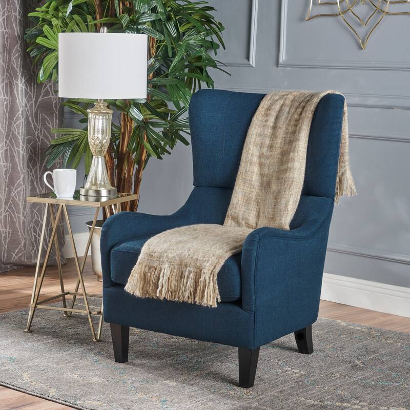 Modern 27" High Back Accent Chair with Birch Wood Legs and Wing Back for Living Room