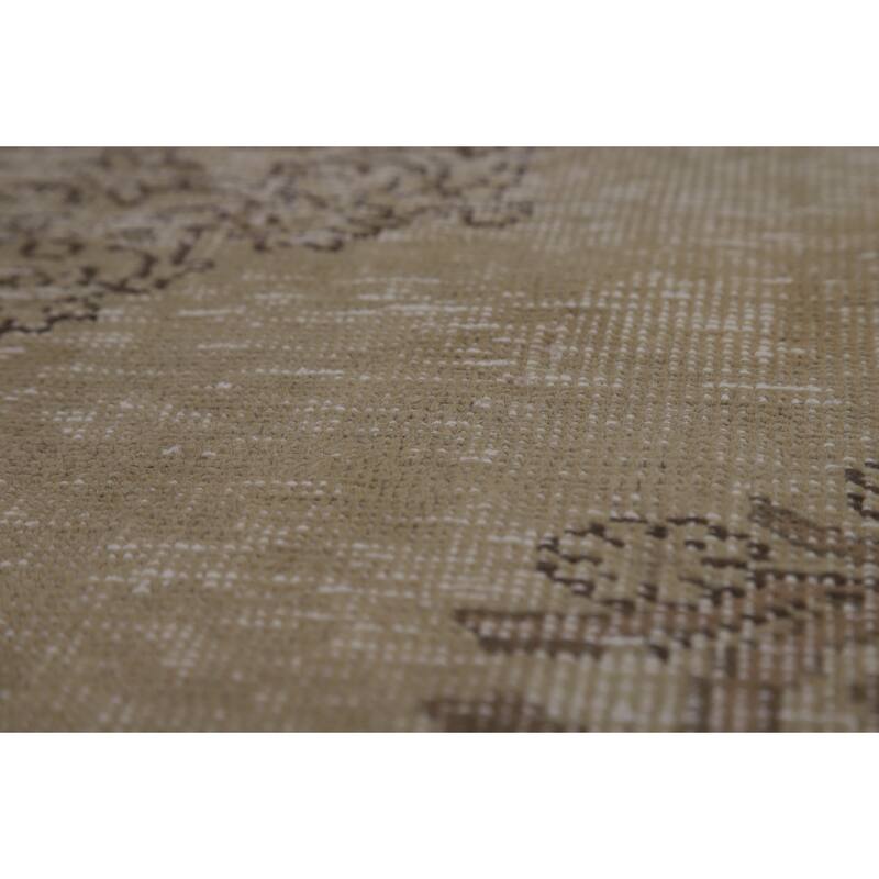 Distressed Tabriz Persian Area Rug Hand-Knotted Green Wool Carpet - 6'5" x 9'0"