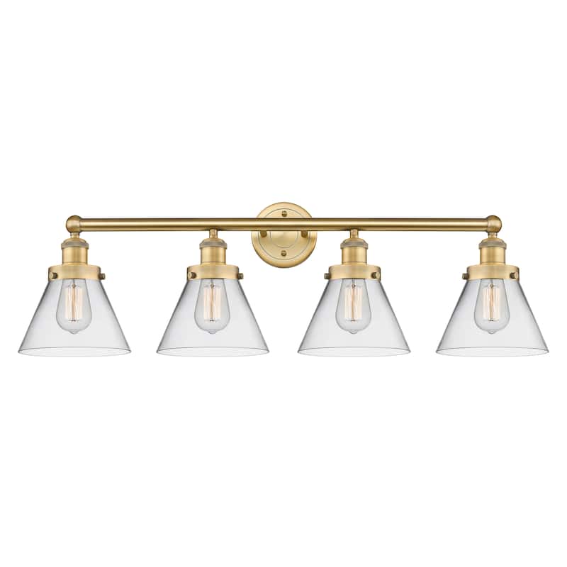 Innovations Lighting Large Cone - 4 Light 35" Bath Vanity Light - Clear/Brushed Brass
