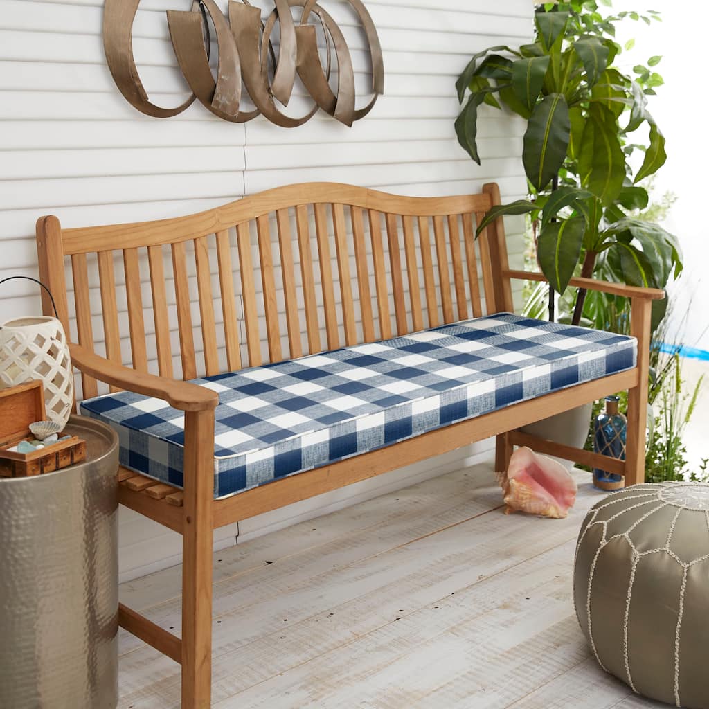 Sorra Home Dark Blue Buffalo Plaid Indoor/ Outdoor Bench Cushion