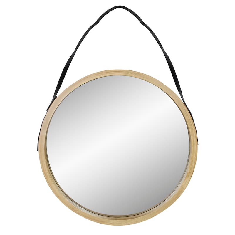 21" Beige Round Modern Mirror With Woodgrain Finish - other-frame-size