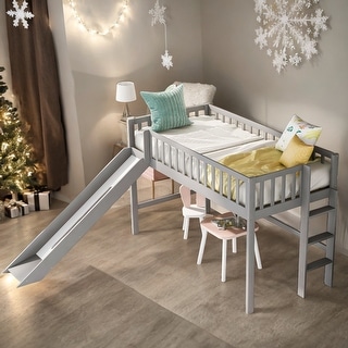 Twin Low Loft Bed with Ladder & Slide