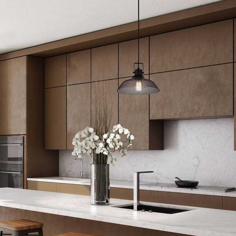 Sutton 1-Light Matte Black Pendant Lighting with Smoke Glass Shade - 11.04