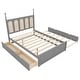 preview thumbnail 7 of 5, Queen Size Rattan Platform Bed with 2 Drawers, Wooden Bed with Twin Trundle, Space-saving Bed with Rattan Headboard, Grey