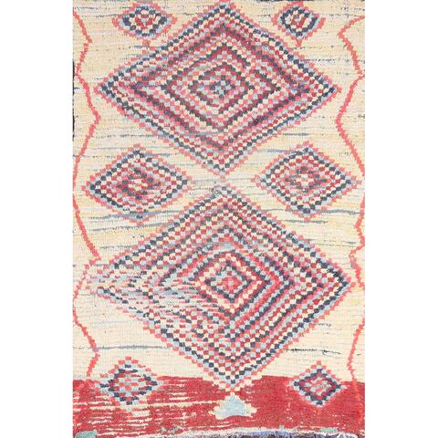 Geometric Moroccan Oriental Wool Area Rug Hand-knotted Bedroom Carpet - 4'2" x 6'0"