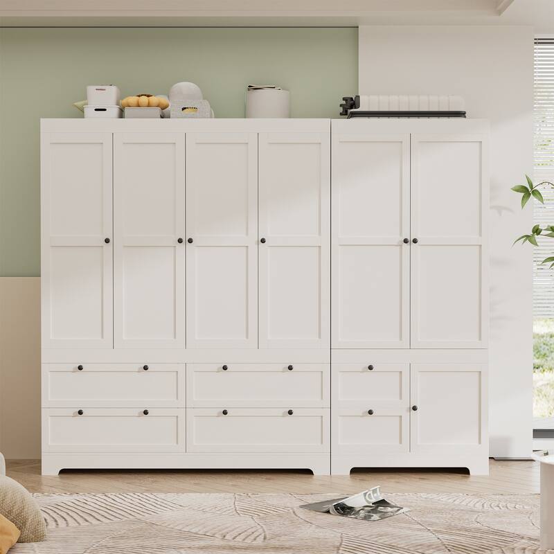 Meyreso White Modular Wardrobe Closet with Drawers, Convertible Stacking Armoire - N/A