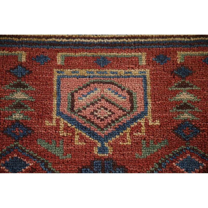 Geometric Sirjan Oriental Area Rug Hand-knotted Red Wool Carpet - 7'10"x 9'10"