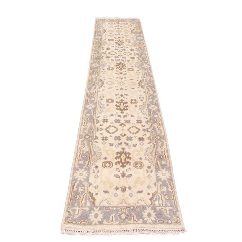 ECARPETGALLERY Hand-knotted Royal Oushak Cream Wool Rug - 2'6 x 11'8