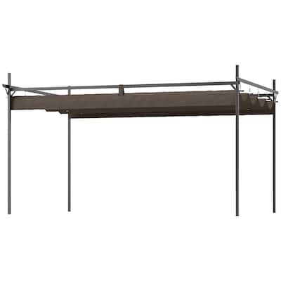 Brown Metal Pergola with Adjustable Sliding Canopy Rust-Resistant Frame, UPF30+ Splash-Proof Polyester Fabric for Patios