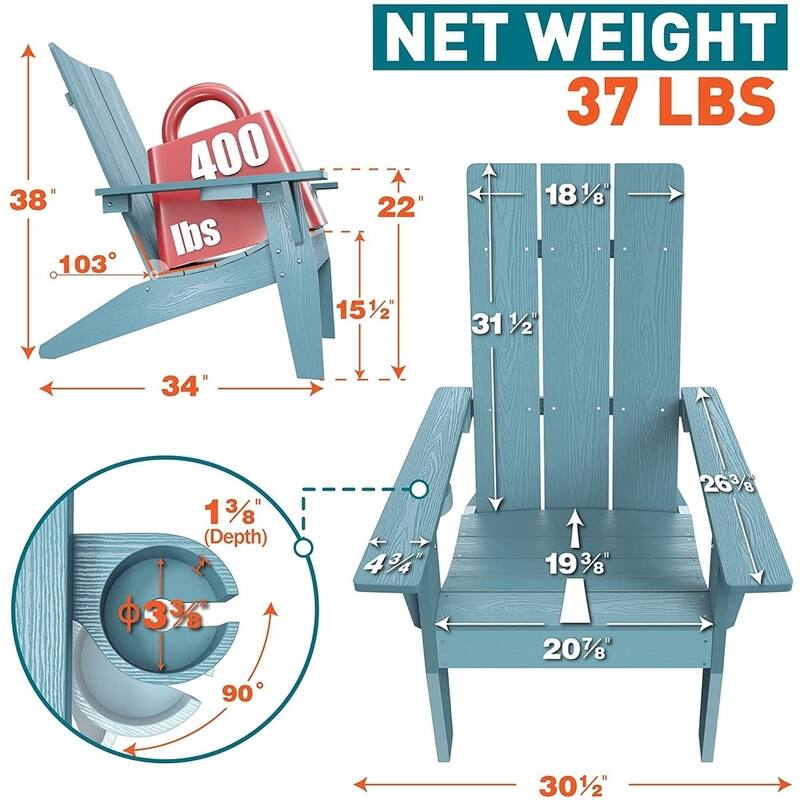 WINSOON 3-Piece All Weather HIPS Outdoor Cup Holder Adirondack Chairs and Table Set