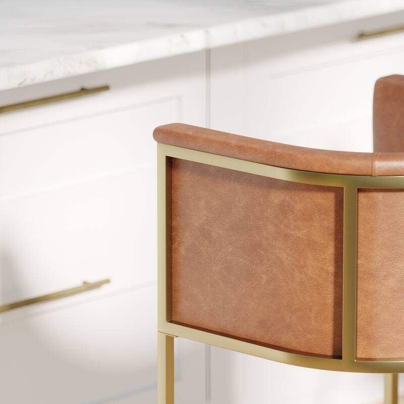 Manhattan Modern Bar Stool - Faux Leather with Gold-Finish Metal Base