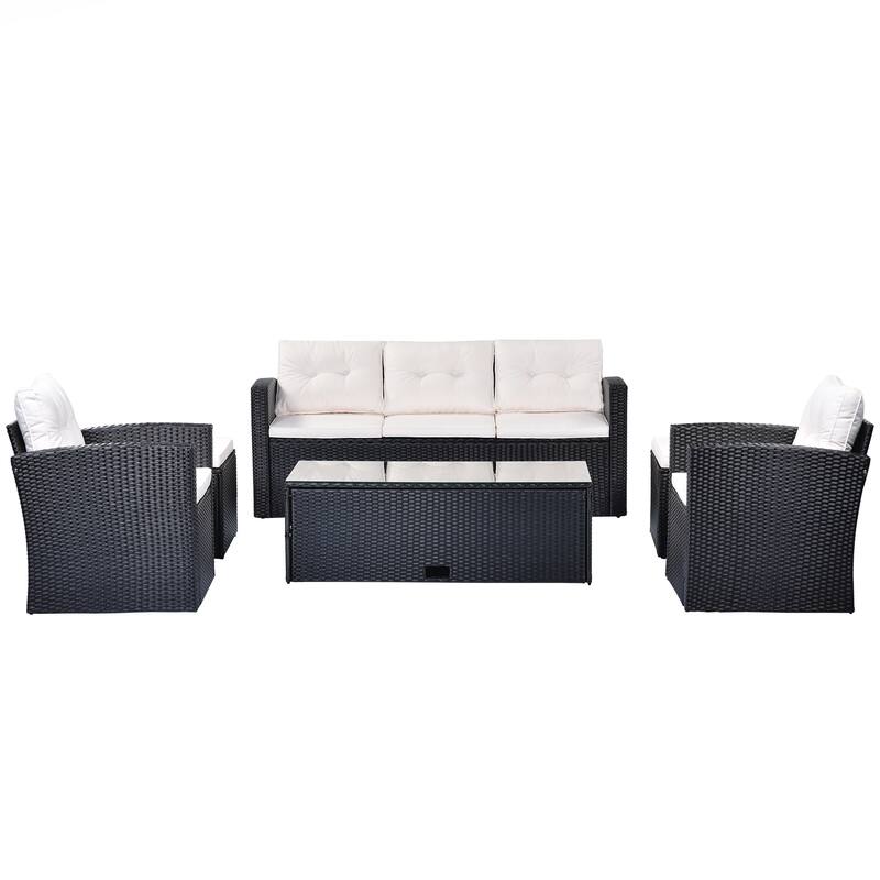 6-piece All-Weather Wicker PE rattan Conversation Sectional Set