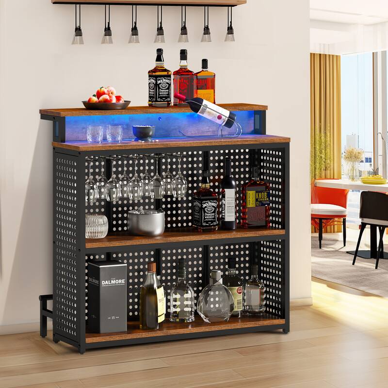 Moasis Liquor Home Bar Unit with 2-Tier Storage And LED Light