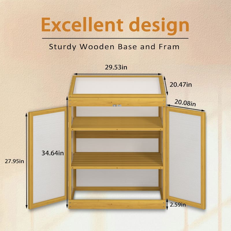 Wooden Cold Frame Garden Shed Balcony Shed Greenhouse with Double Adjustable Shelves & Foldable Top Lid