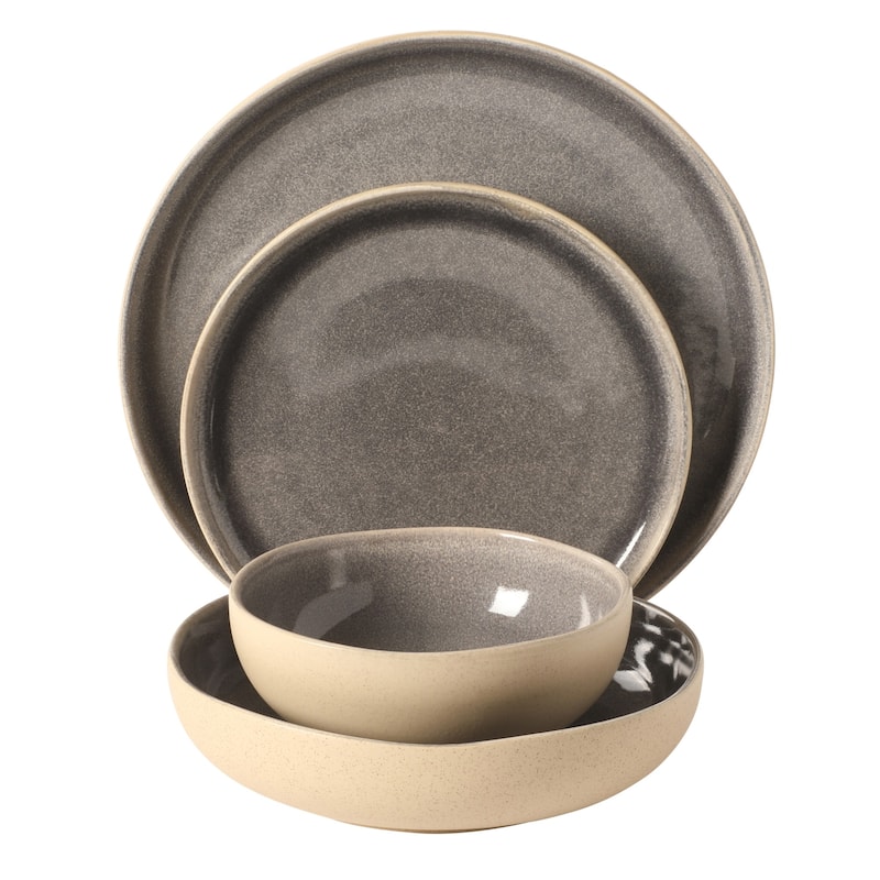 Gibson Elite Manila Bay 16-Piece & 12-Piece Stoneware Reactive Glaze Modern Artisan Dinnerware Set, Service for 4
