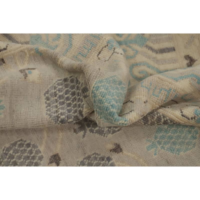Hand Knotted Oriental 100% Wool Carpet Transitional All-Over Greys & Charcoal Oushak Area Rug - 9' 10'' X 7' 9''