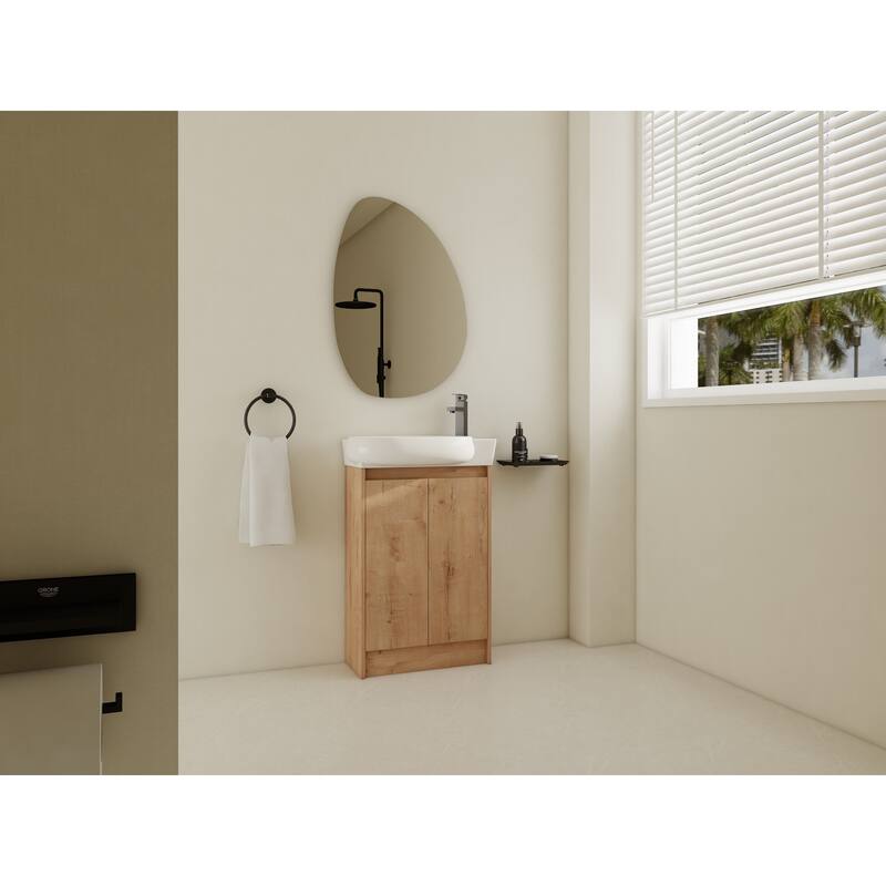 Compact Bathroom Vanity with Sink, Oval Single Ceramic Sink Bathroom Cabinet for Small Bathroom