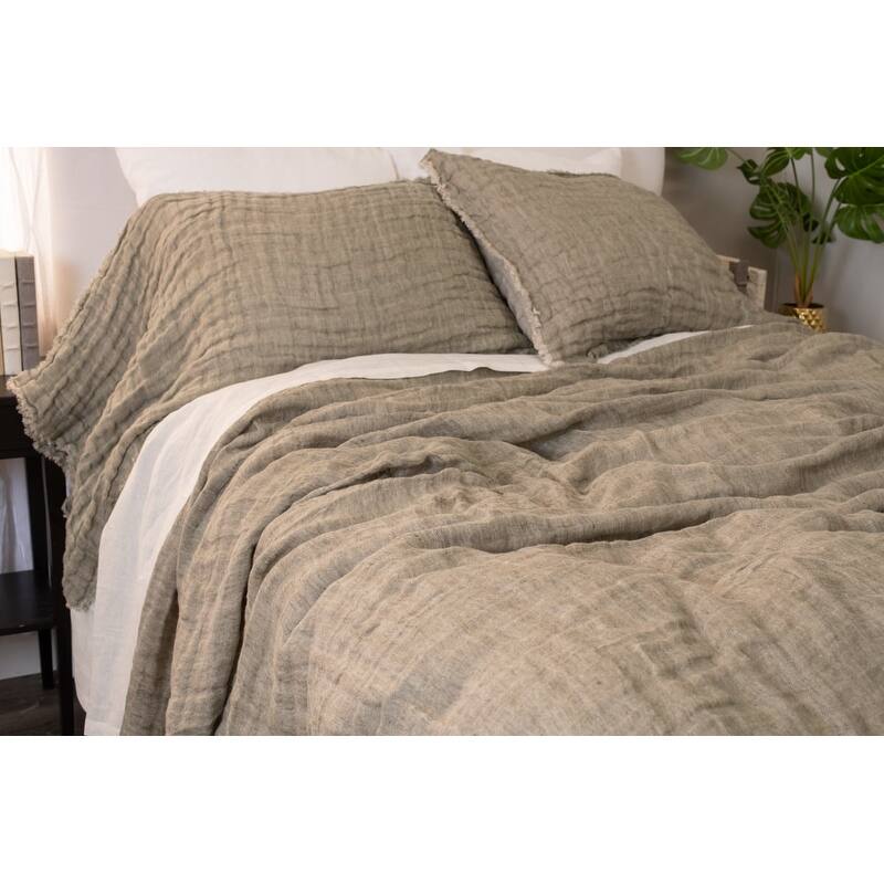 Kenton, Linen Gauze, Kale/Natural, Bedspread